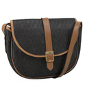 Christian Dior Honeycomb Canvas Shoulder Bag PVC Leather Black Auth 103541-1