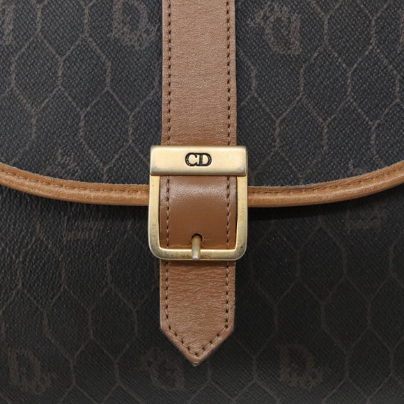 Christian Dior Honeycomb Canvas Shoulder Bag PVC Leather Black Auth 103541