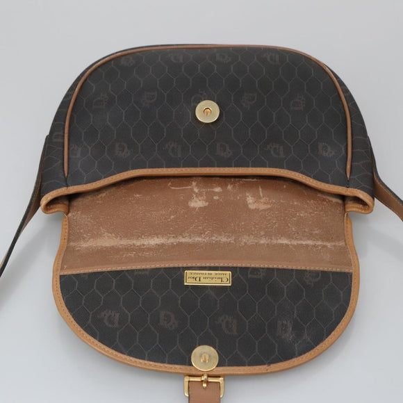 Christian Dior Honeycomb Canvas Shoulder Bag PVC Leather Black Auth 103541