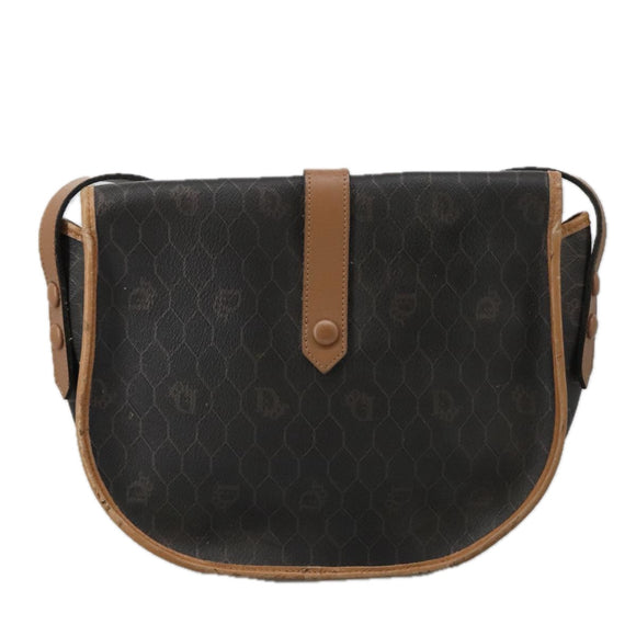 Christian Dior Honeycomb Canvas Shoulder Bag PVC Leather Black Auth 103541