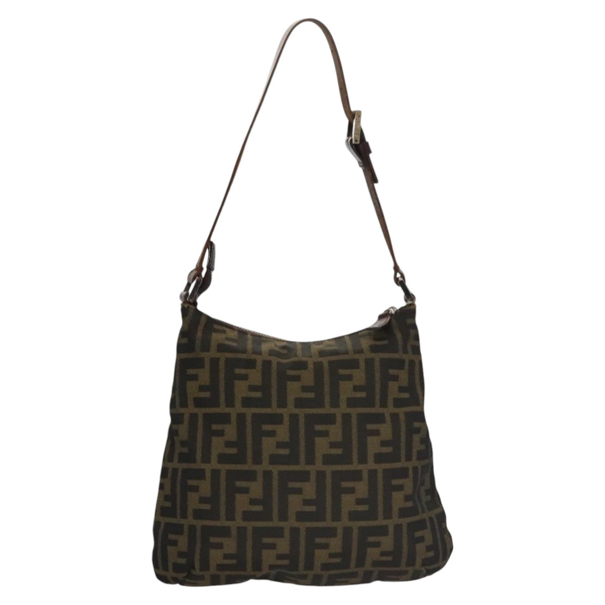 FENDI Zucca Canvas Shoulder Bag Brown Black Auth 103542