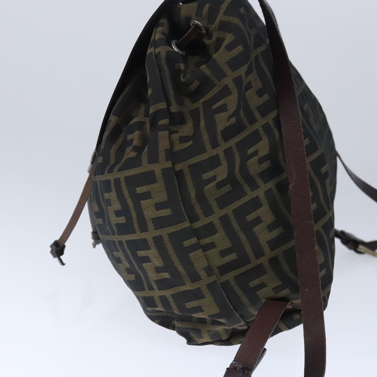 FENDI Zucca Canvas Backpack Brown Black Silver Auth 103545