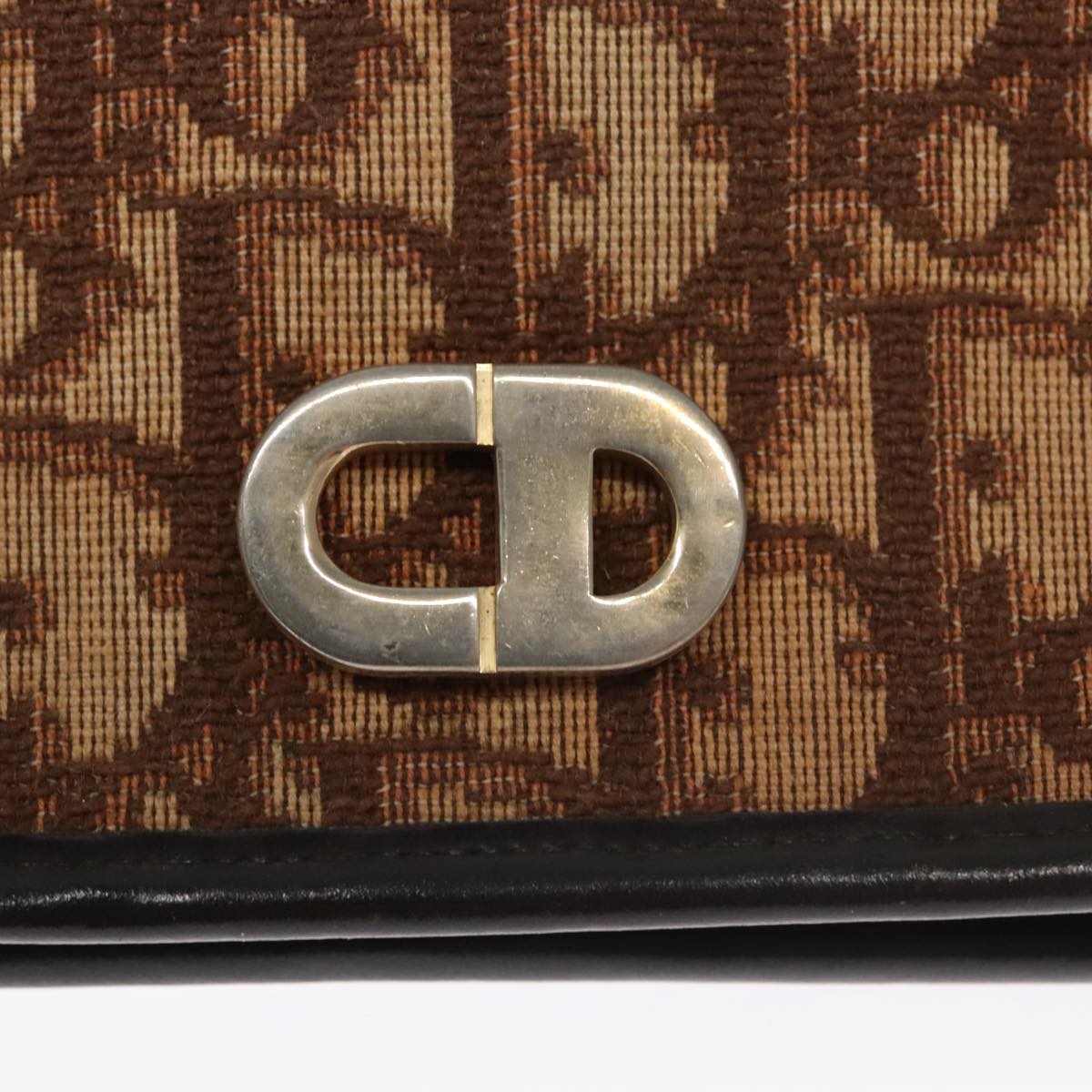 Christian Dior Trotter Canvas Chain Shoulder Bag Brown Gold Auth 103554