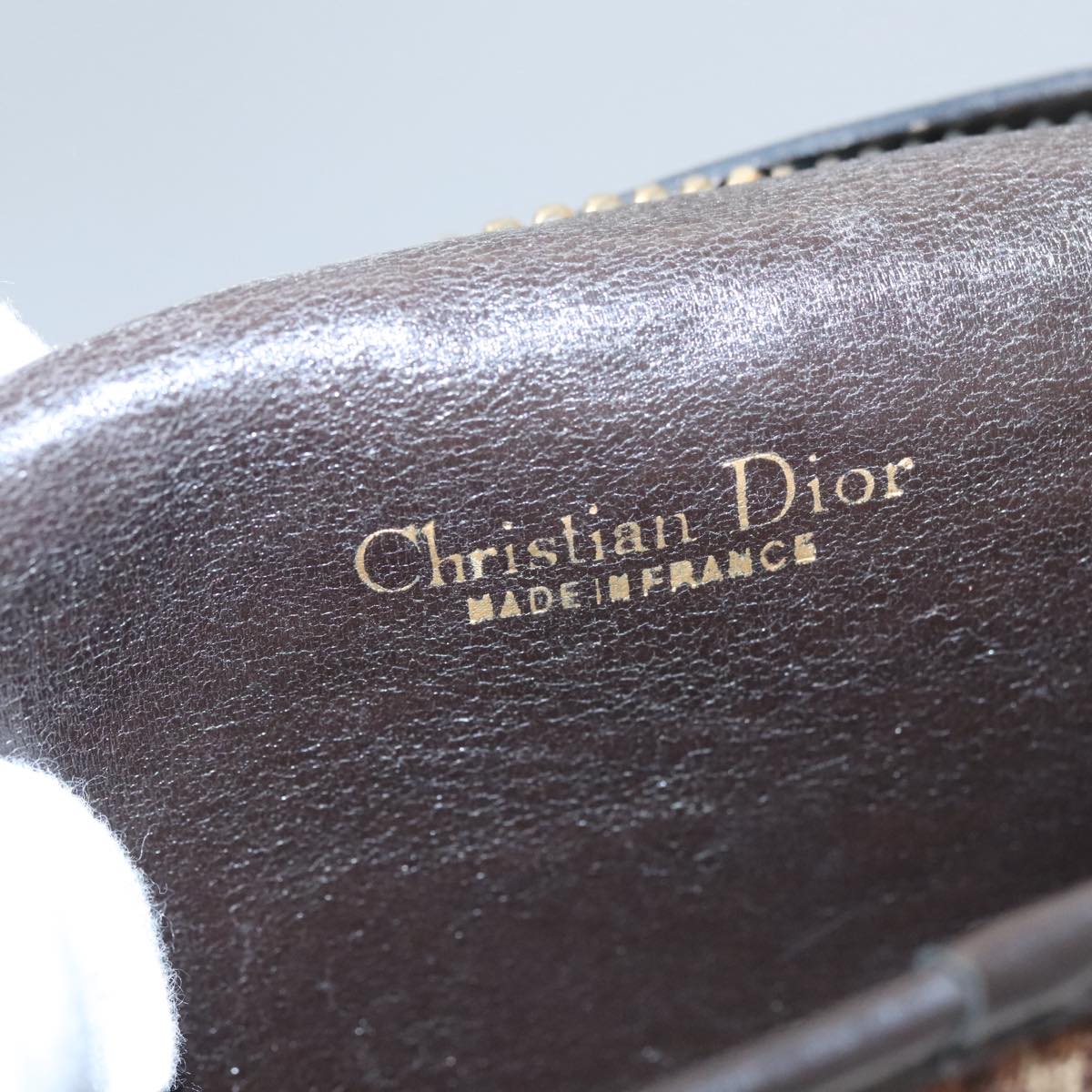 Christian Dior Trotter Canvas Chain Shoulder Bag Brown Gold Auth 103554