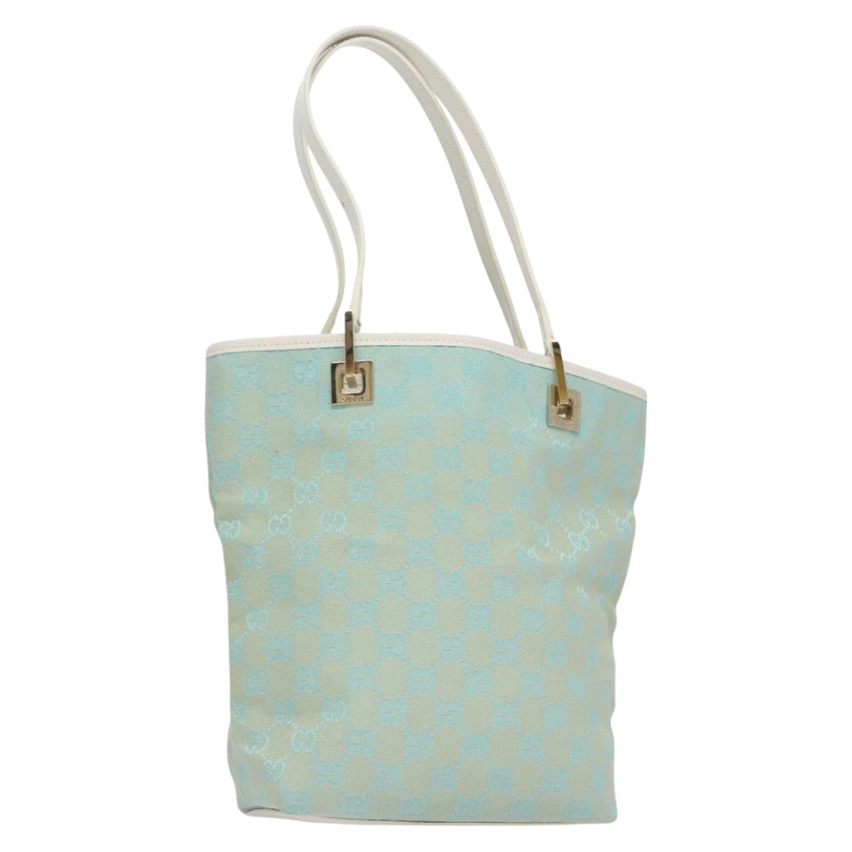 GUCCI GG Canvas Tote Bag Light Blue White gold 002 1099 3444 Auth 103559