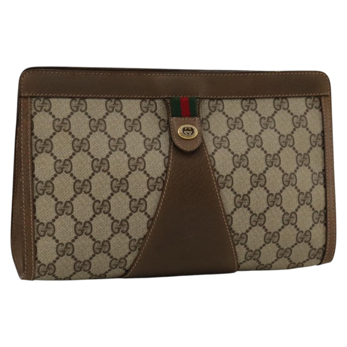 GUCCI GG Supreme Web Sherry Line Clutch Bag PVC Beige Red 89 01 033 Auth 103575