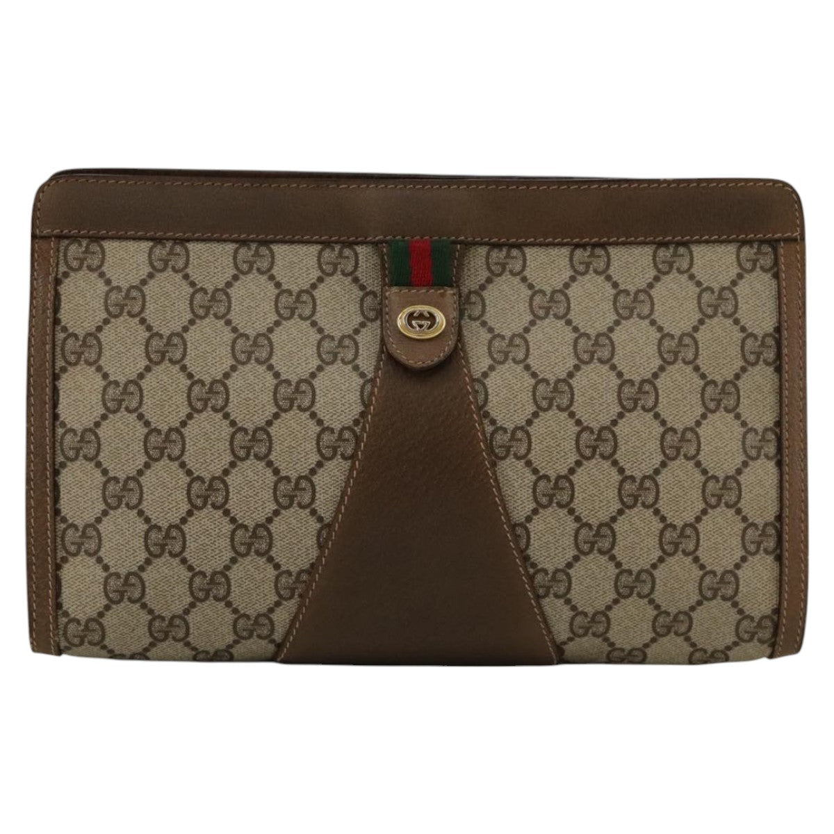 GUCCI GG Supreme Web Sherry Line Clutch Bag PVC Beige Red 89 01 033 Auth 103575 - 0