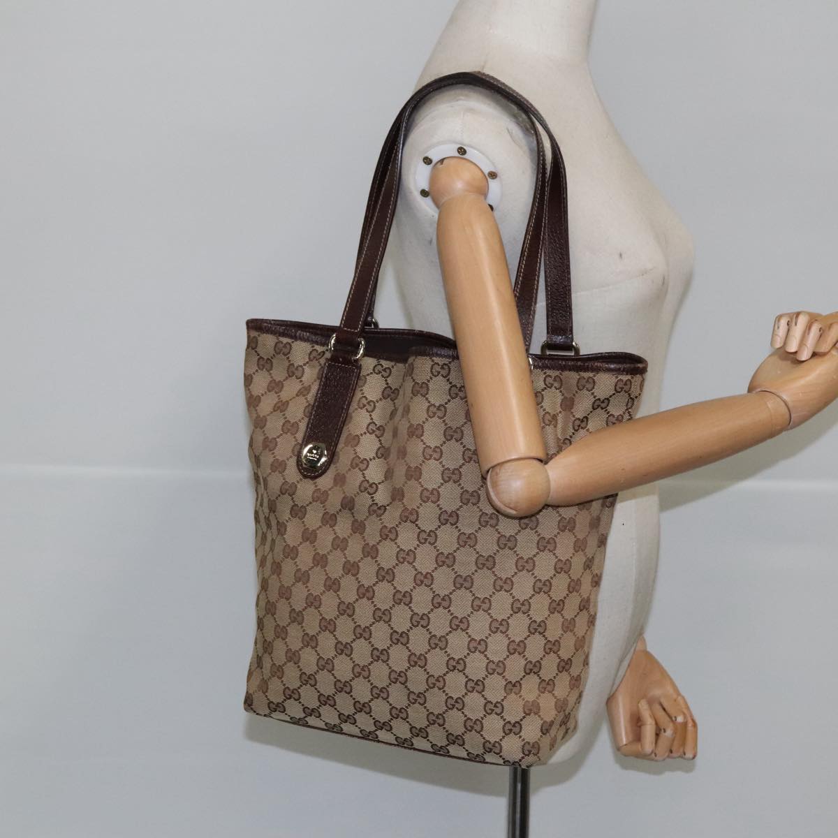 GUCCI GG Canvas Tote Bag Beige Gold 153009 Auth 103578