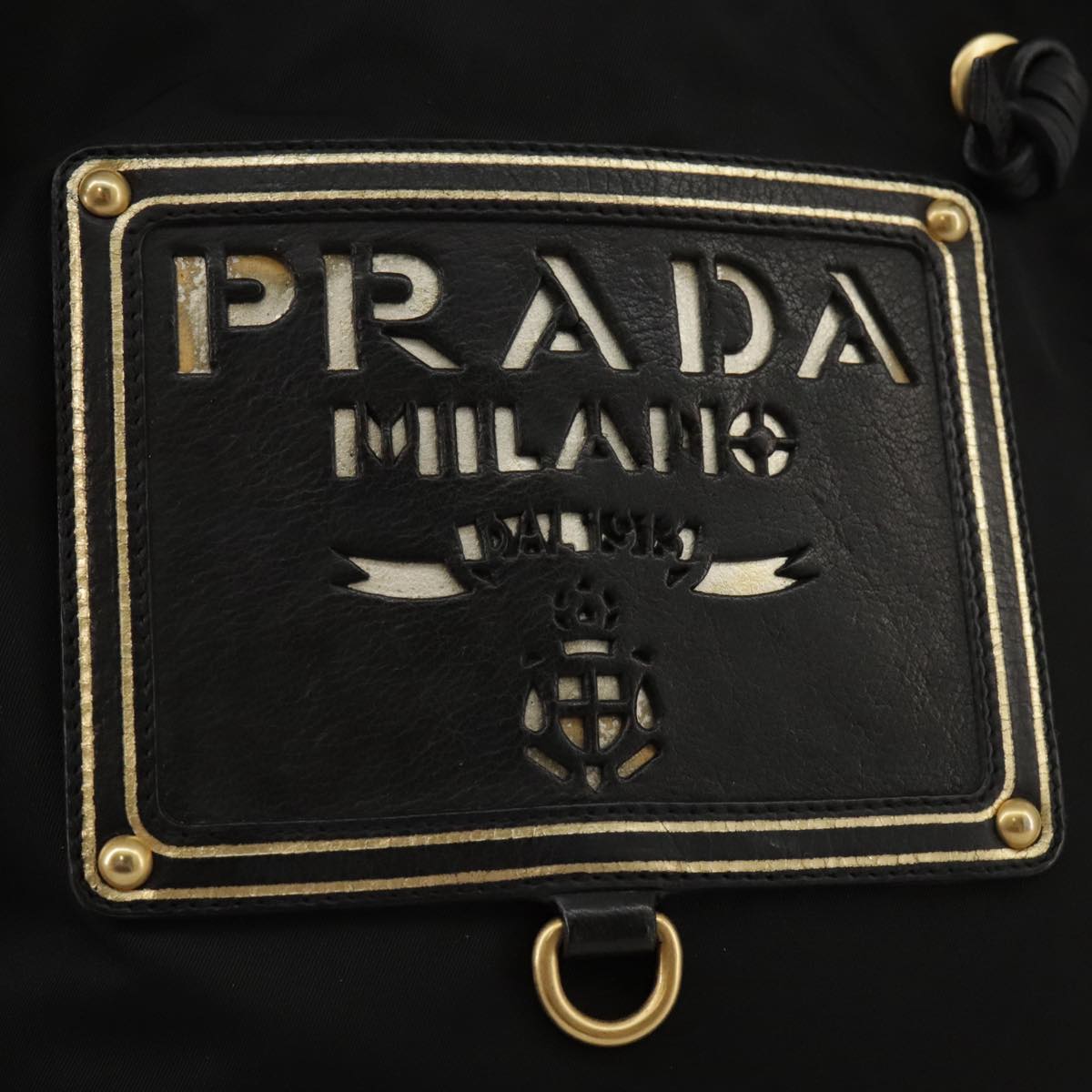 PRADA Shoulder Bag Nylon Black Gold Auth 103580