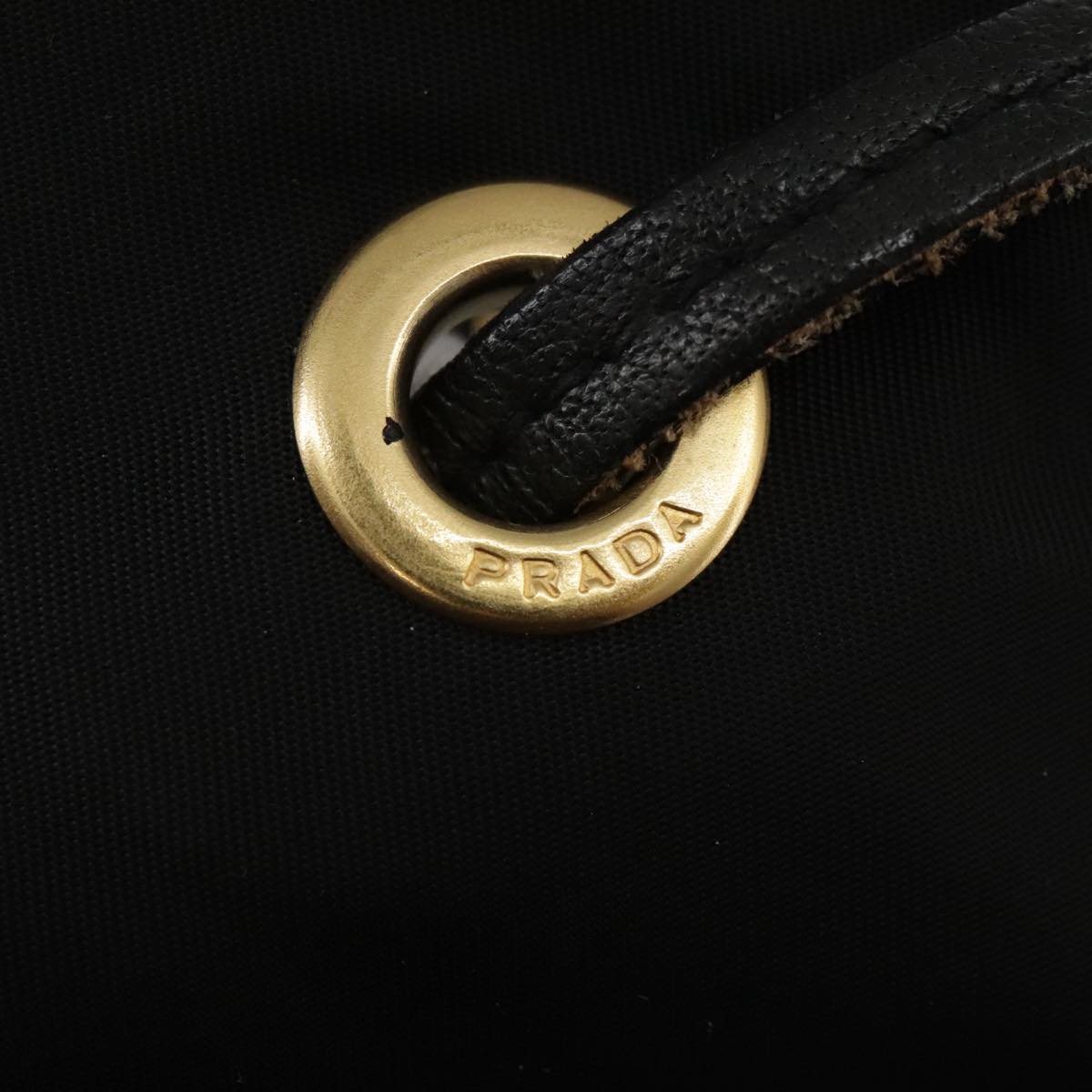 PRADA Shoulder Bag Nylon Black Gold Auth 103580