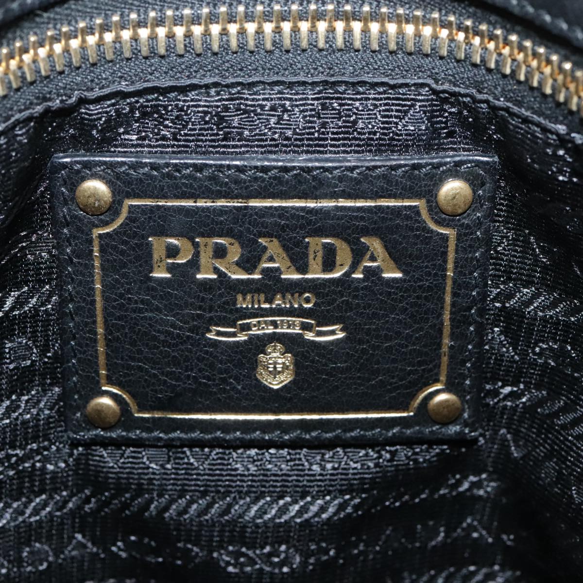 PRADA Shoulder Bag Nylon Black Gold Auth 103580