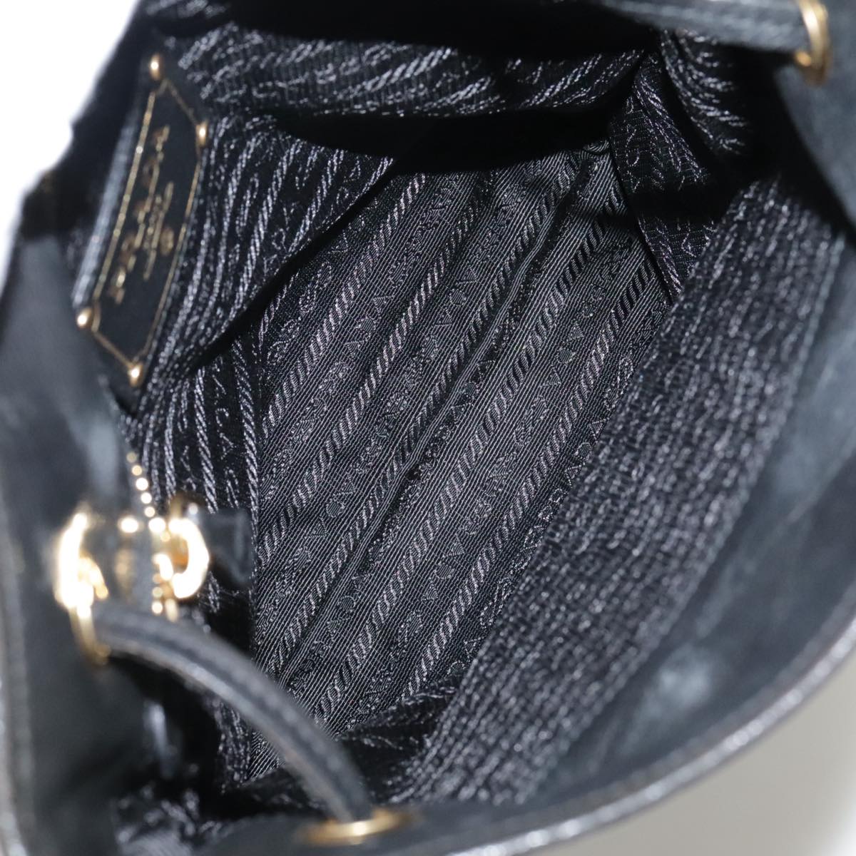 PRADA Shoulder Bag Nylon Black Gold Auth 103580