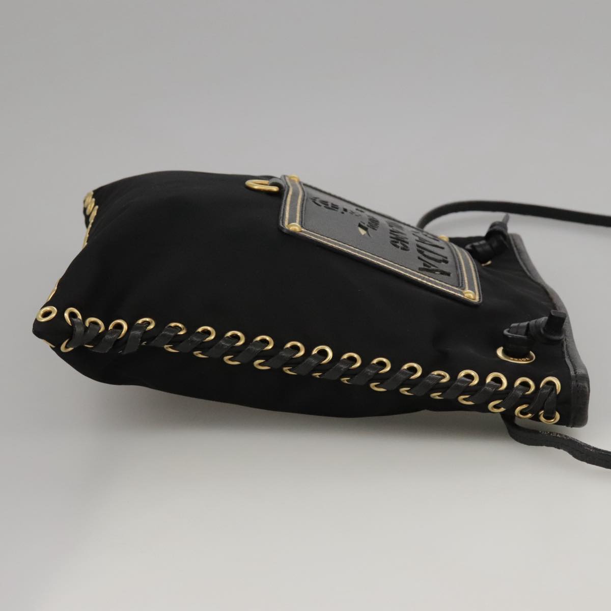 PRADA Shoulder Bag Nylon Black Gold Auth 103580