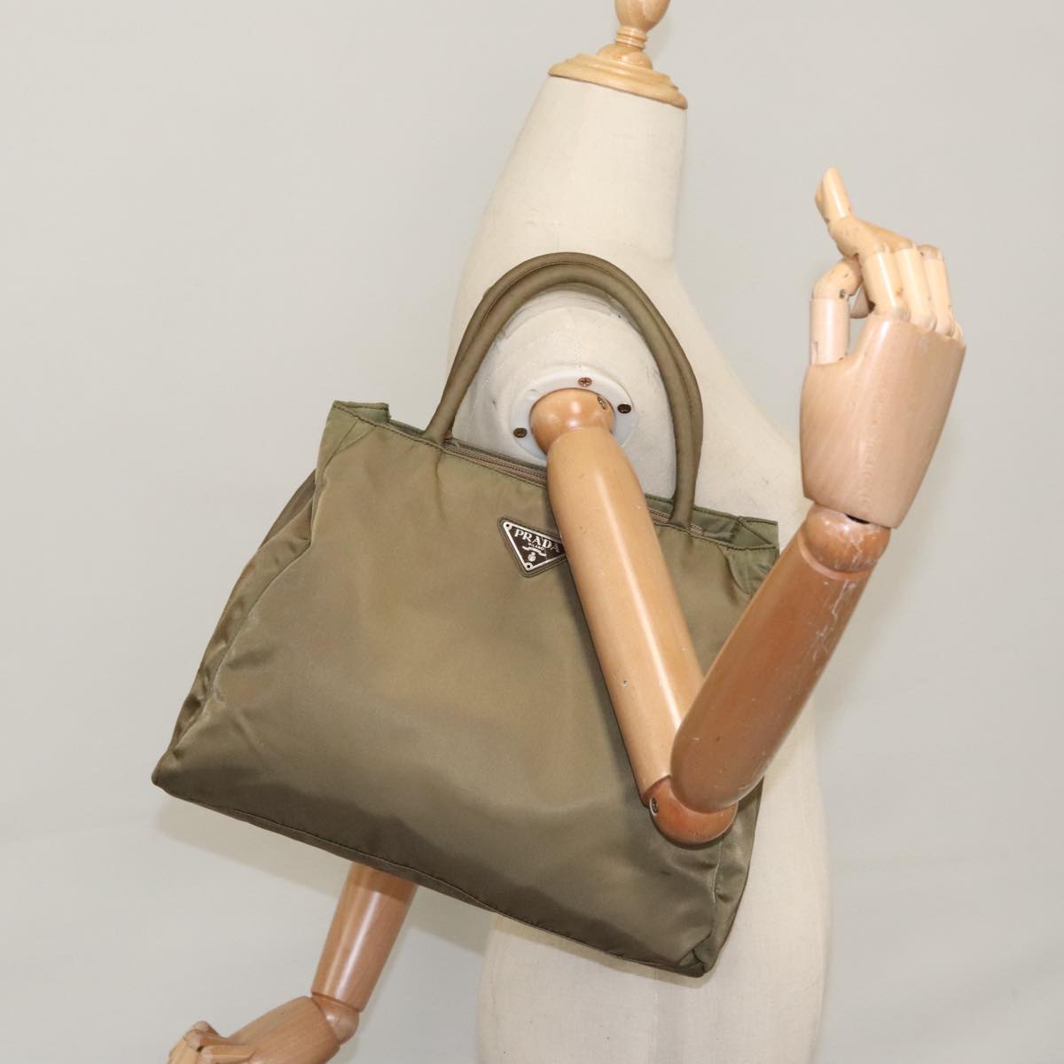 PRADA Hand Bag Nylon Khaki Auth 103593