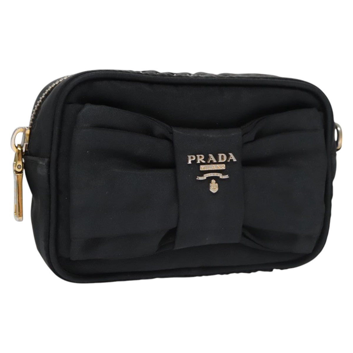 PRADA Ribbon Pouch Nylon Pink Pink Auth 103603