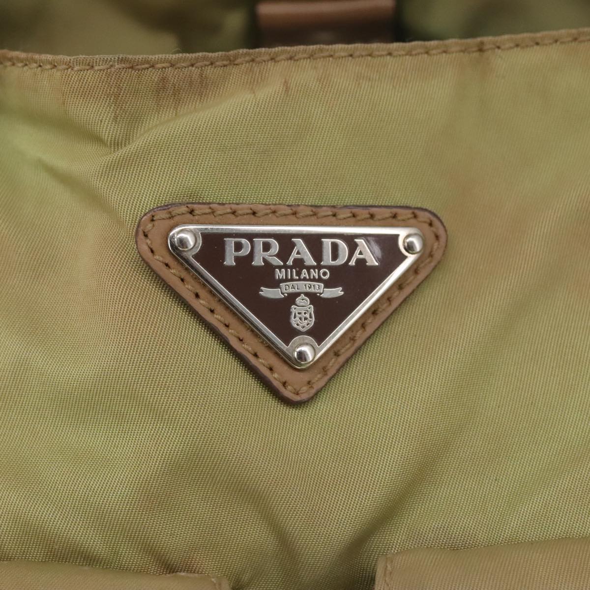 PRADA Shoulder Bag Nylon Beige Silver Auth 103605