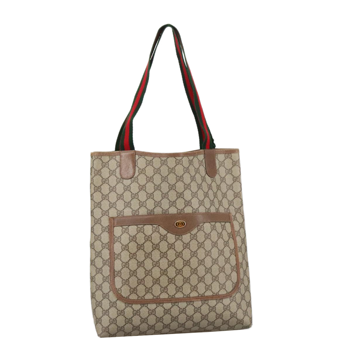 GUCCI GG Supreme Web Sherry Line Tote Bag PVC Beige Green 39 02 003 Auth 103633