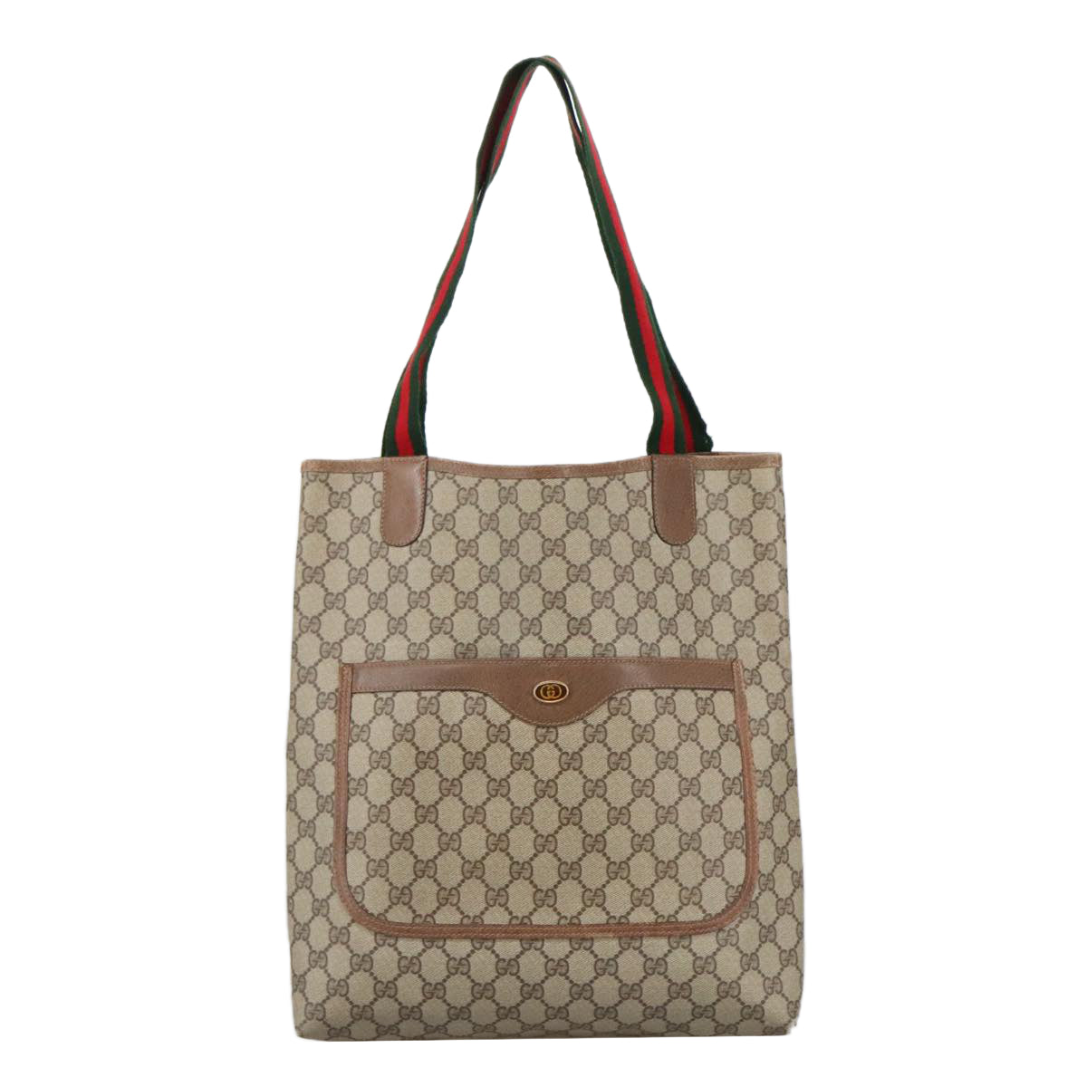 GUCCI GG Supreme Web Sherry Line Tote Bag PVC Beige Green 39 02 003 Auth 103633 - 0