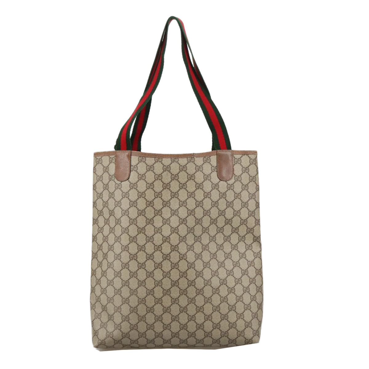 GUCCI GG Supreme Web Sherry Line Tote Bag PVC Beige Green 39 02 003 Auth 103633