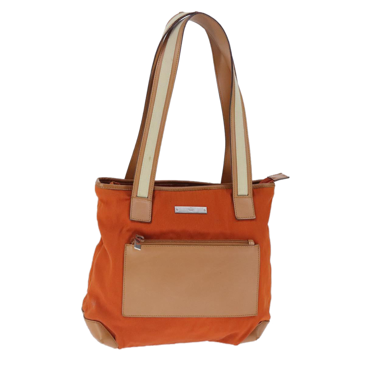 GUCCI Tote Bag Canvas Orange Silver Auth 103634