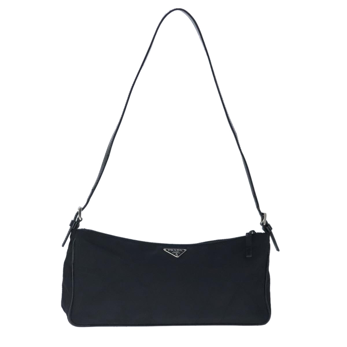 PRADA Shoulder Bag Nylon Black Silver Auth 103637