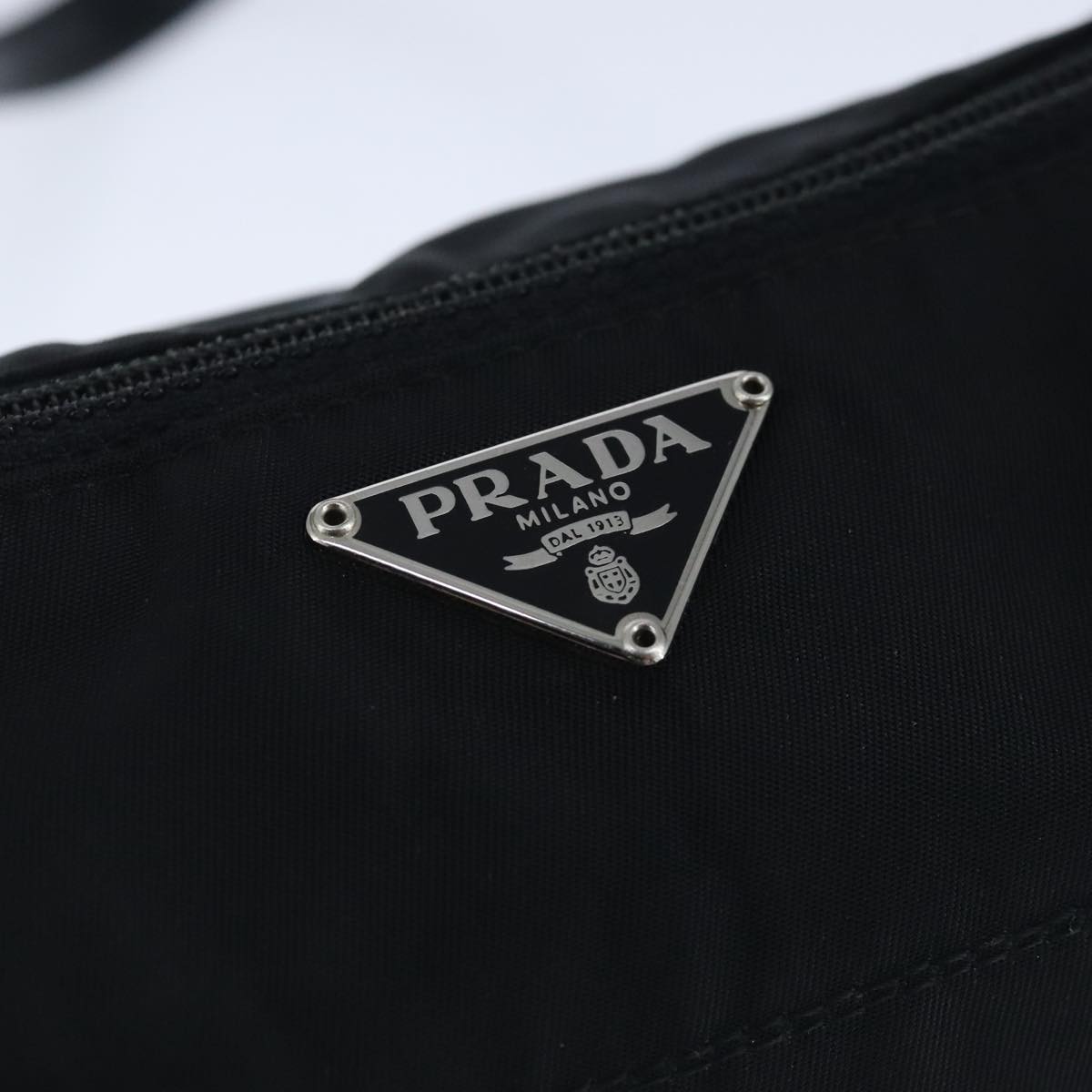 PRADA Shoulder Bag Nylon Black Silver Auth 103637