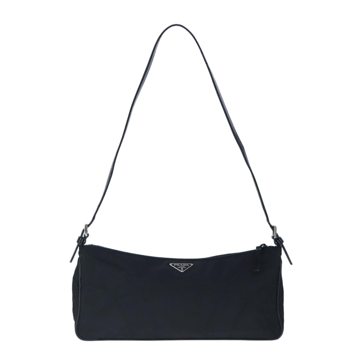 PRADA Shoulder Bag Nylon Black Silver Auth 103637