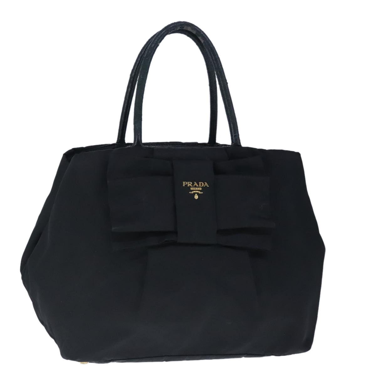 PRADA Hand Bag Nylon Black Gold Auth 103638