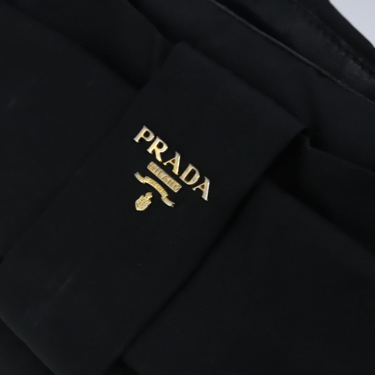 PRADA Hand Bag Nylon Black Gold Auth 103638