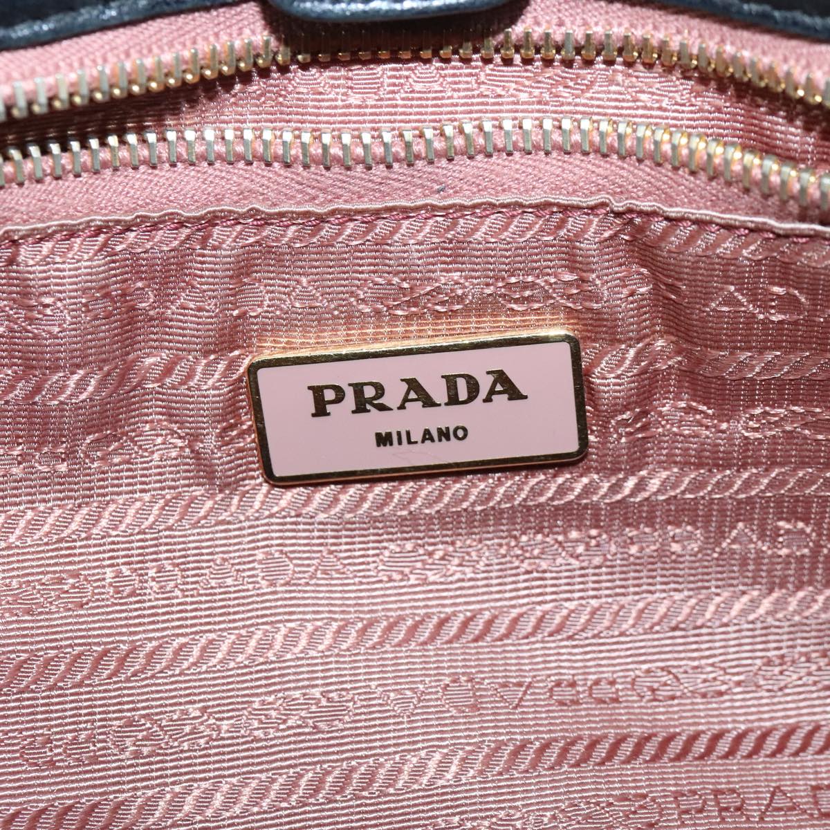 PRADA Hand Bag Nylon Black Gold Auth 103638