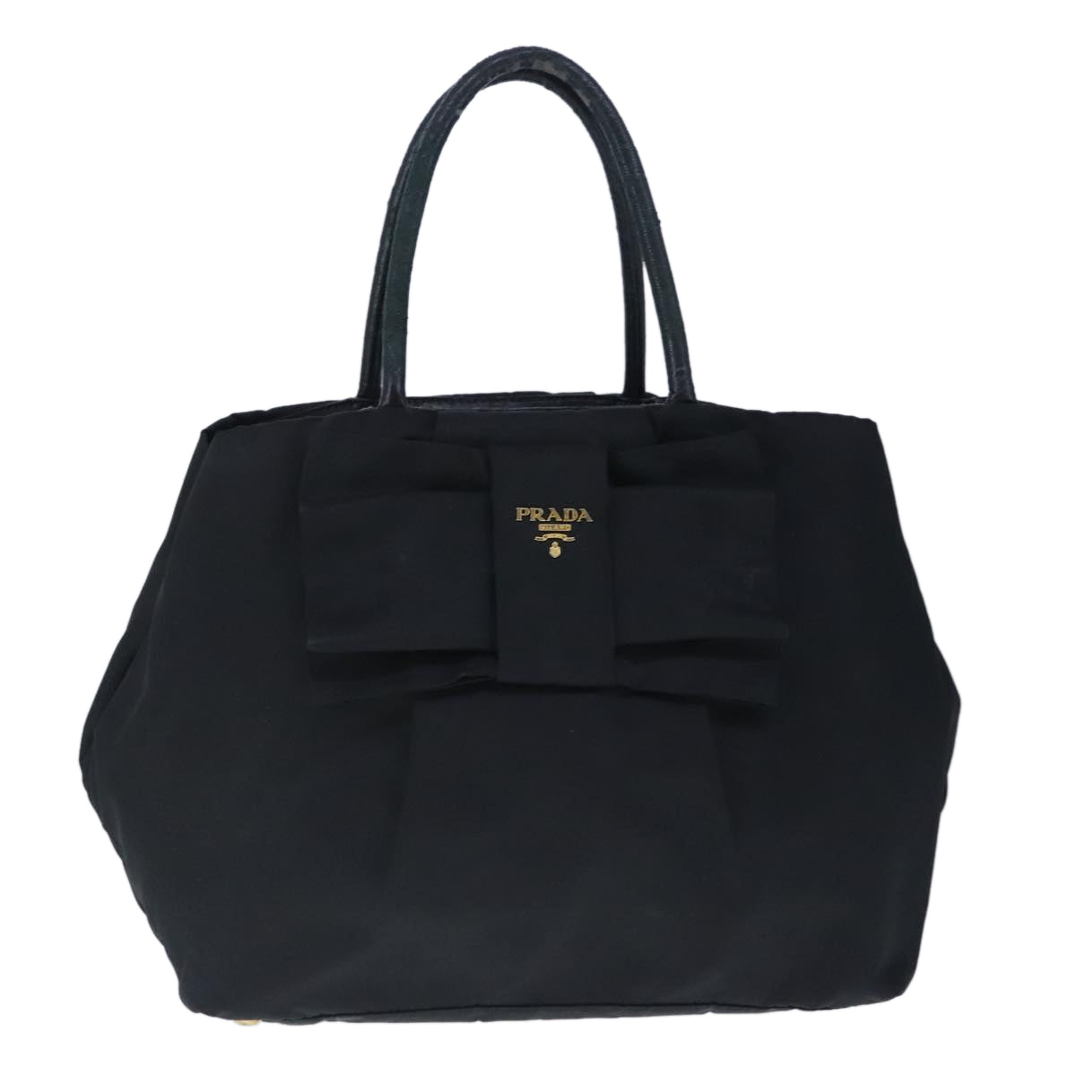 PRADA Hand Bag Nylon Black Gold Auth 103638