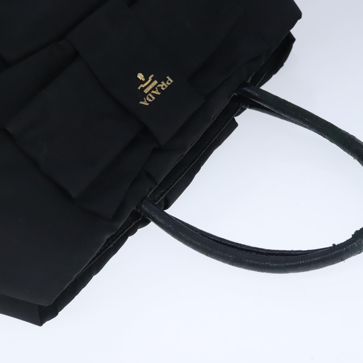 PRADA Hand Bag Nylon Black Gold Auth 103638