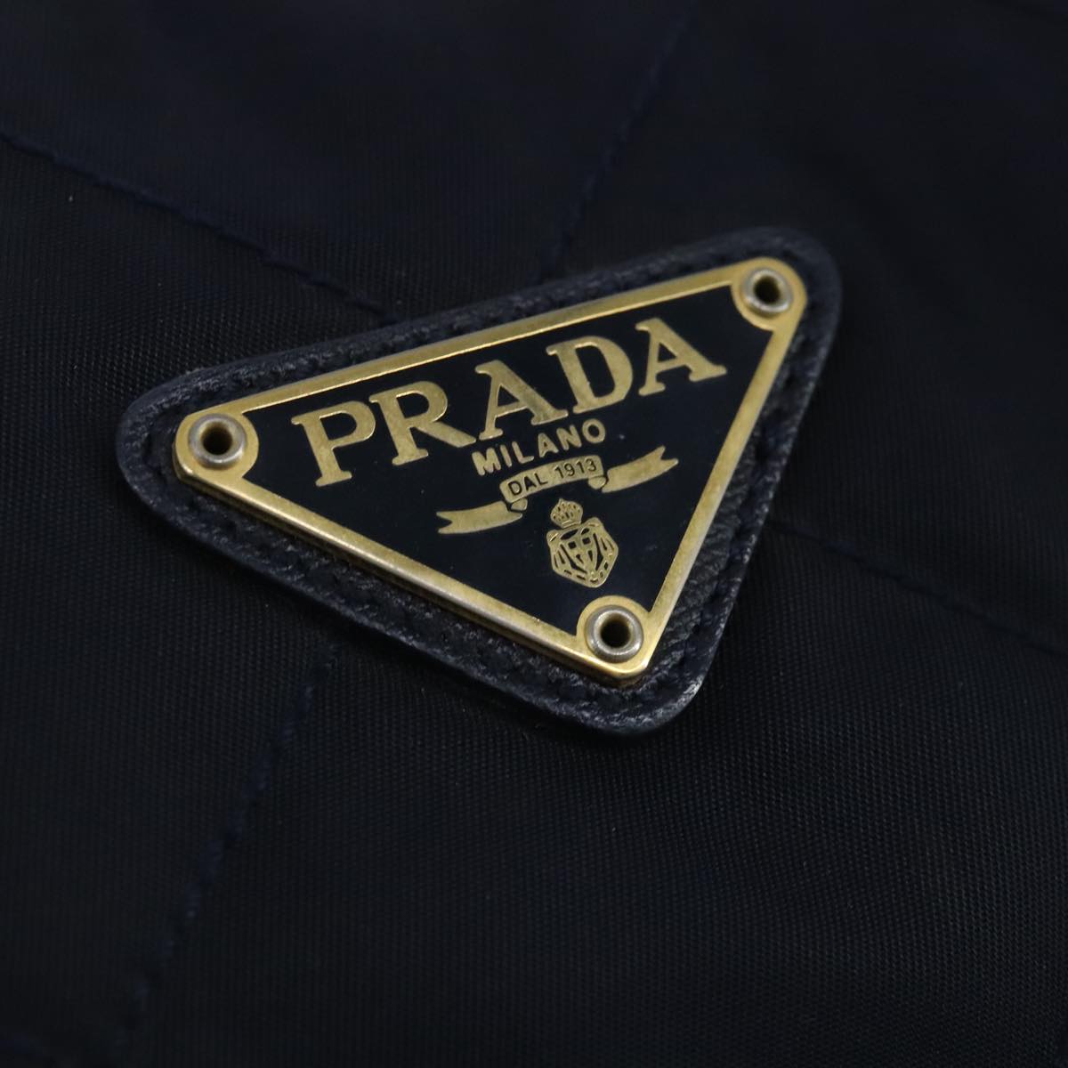 PRADA Chain Shoulder Bag Nylon Navy Gold Auth 103639