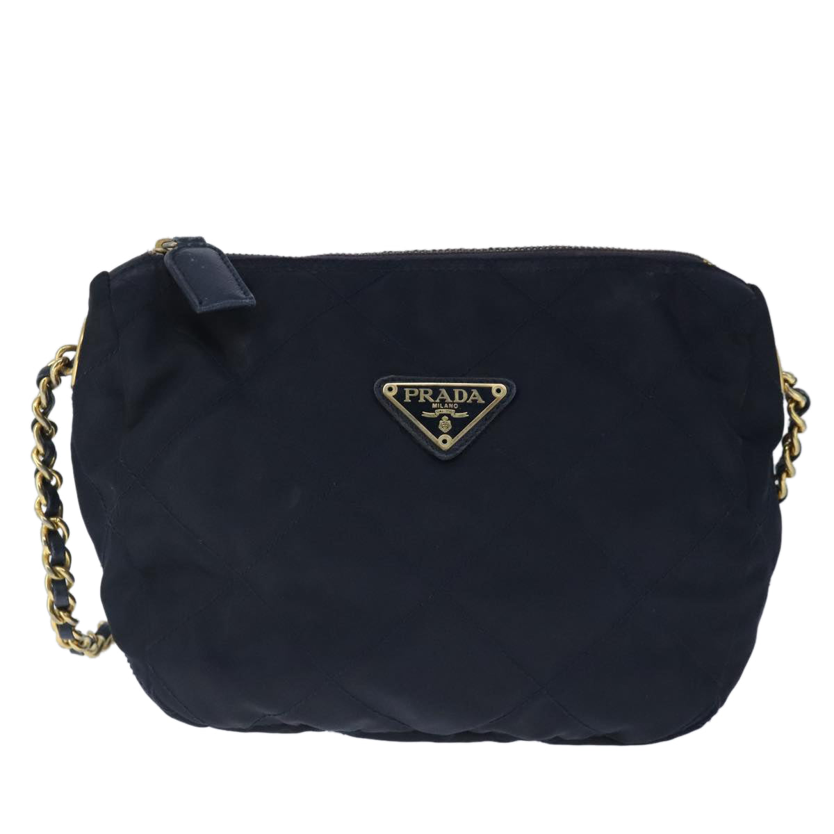 PRADA Chain Shoulder Bag Nylon Navy Gold Auth 103639