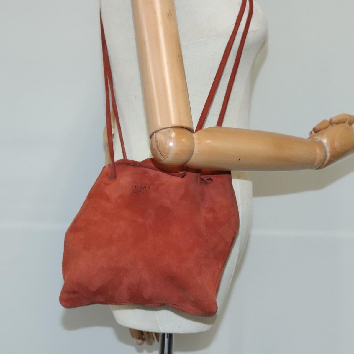 PRADA Shoulder Bag Suede Red Auth 103640