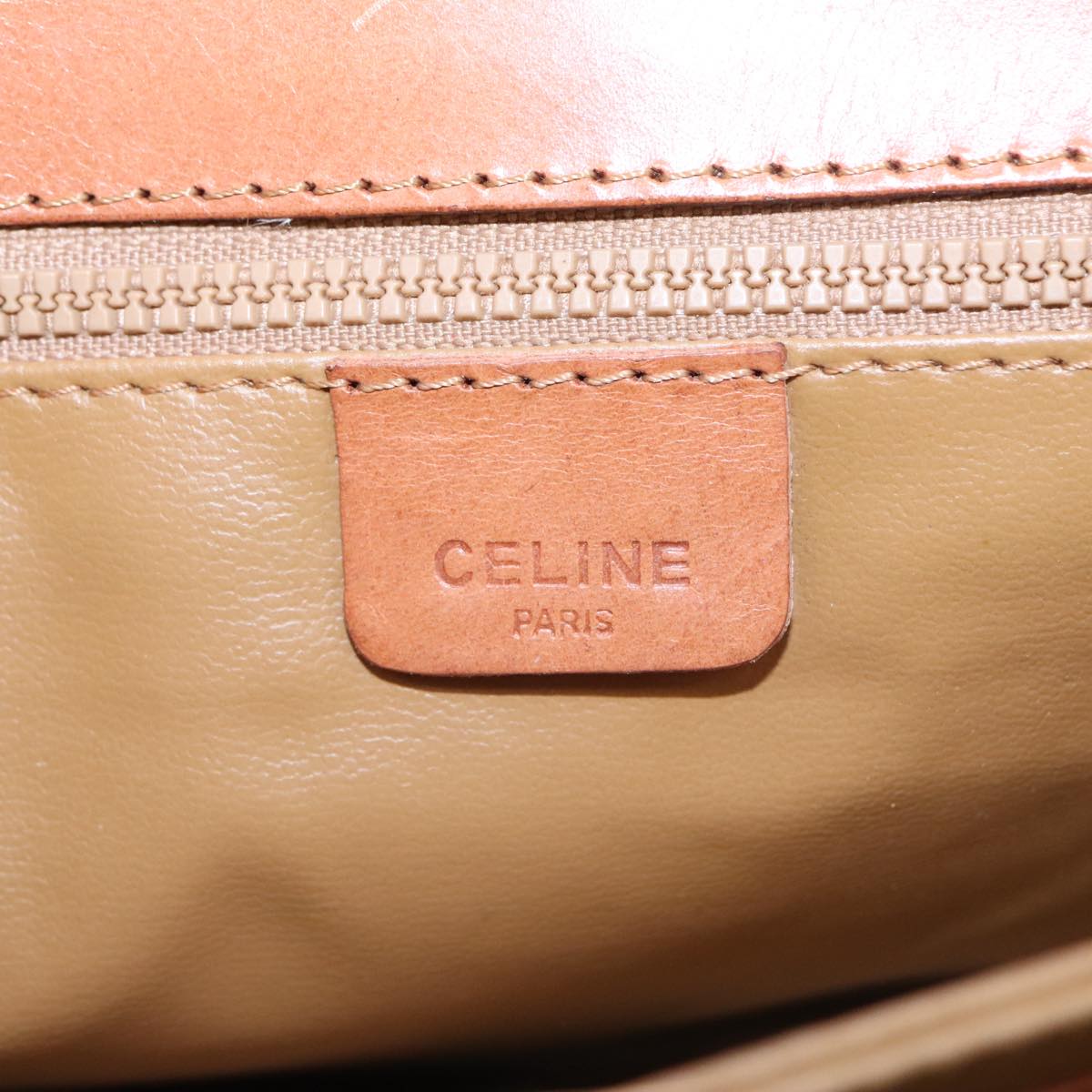 CELINE Macadam Canvas Shoulder Bag Beige Gold Auth 103641