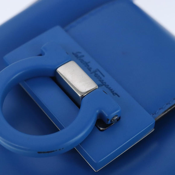 Salvatore Ferragamo Gancini Hand Bag Leather Blue Silver Auth 103652AM