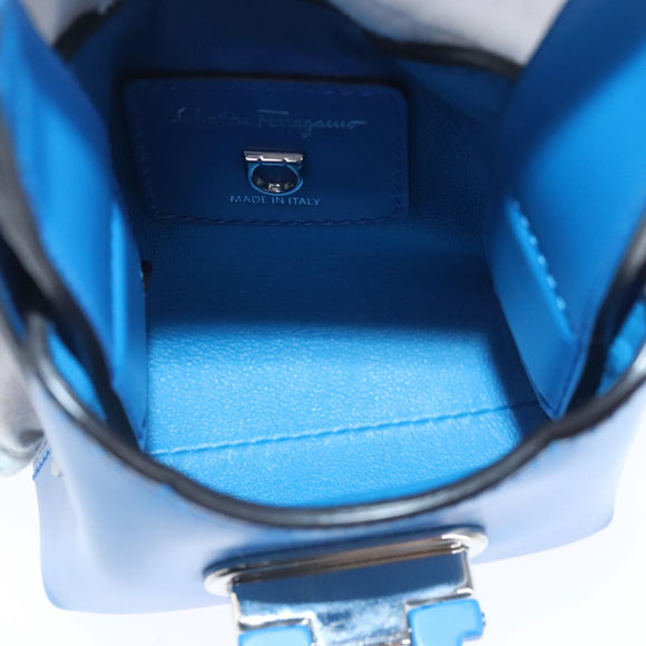 Salvatore Ferragamo Gancini Hand Bag Leather Blue Silver Auth 103652AM