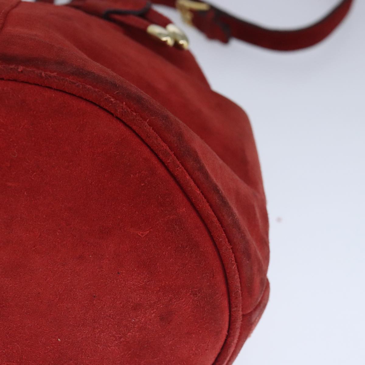 CELINE Shoulder Bag Suede Red Gold Auth 103676