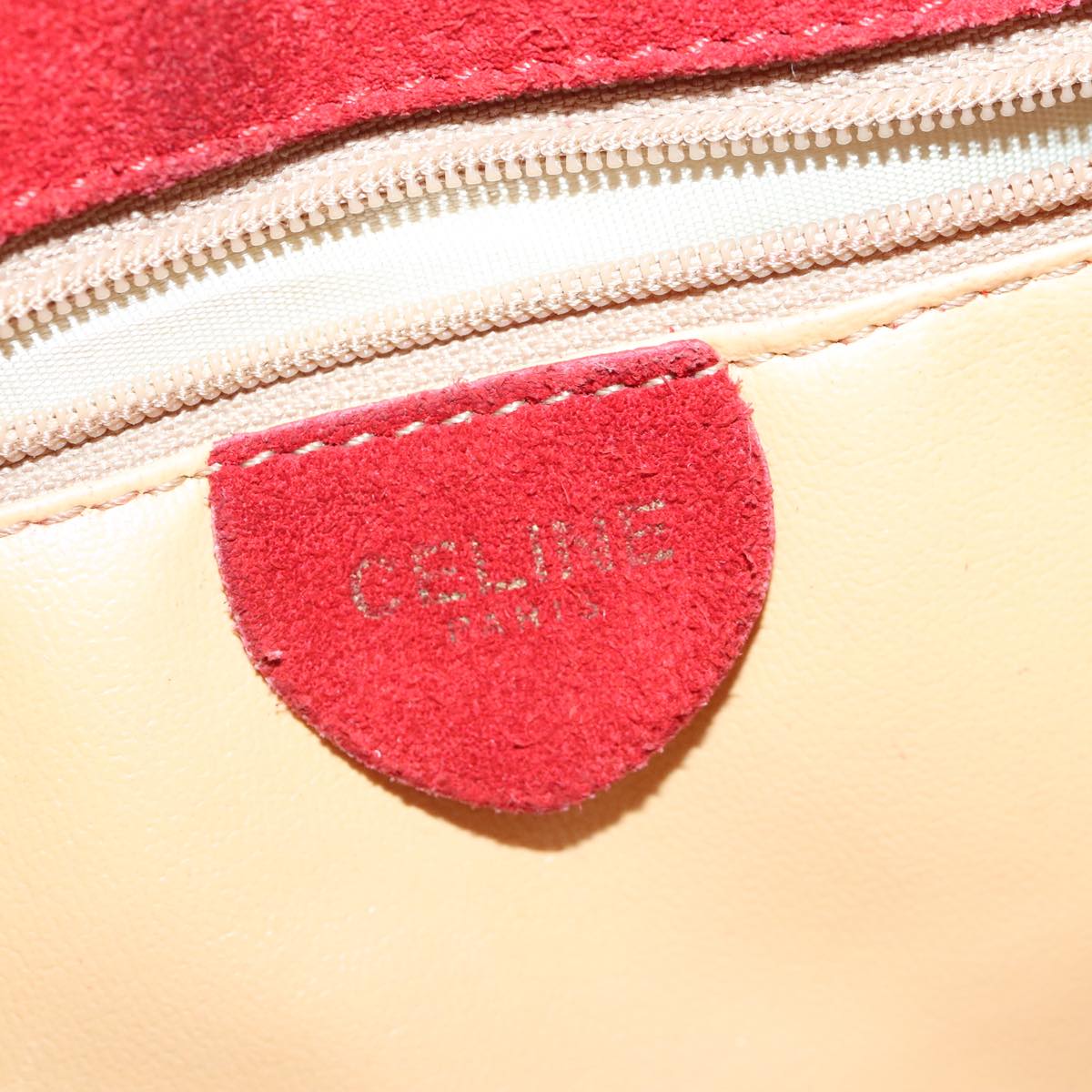 CELINE Shoulder Bag Suede Red Gold Auth 103676