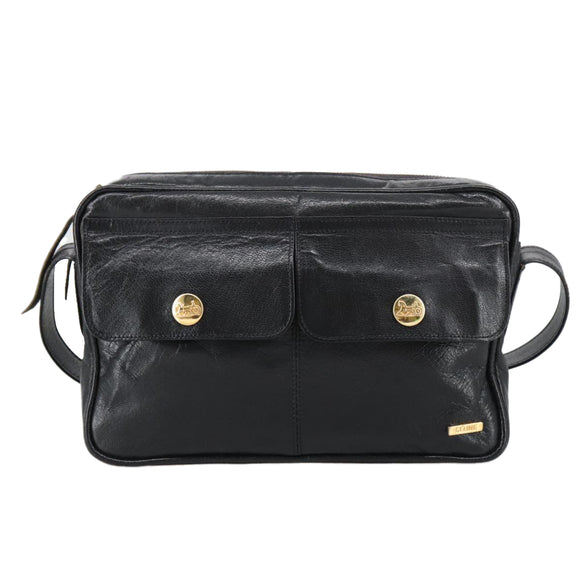 CELINE Shoulder Bag Leather Black Gold Auth 103691