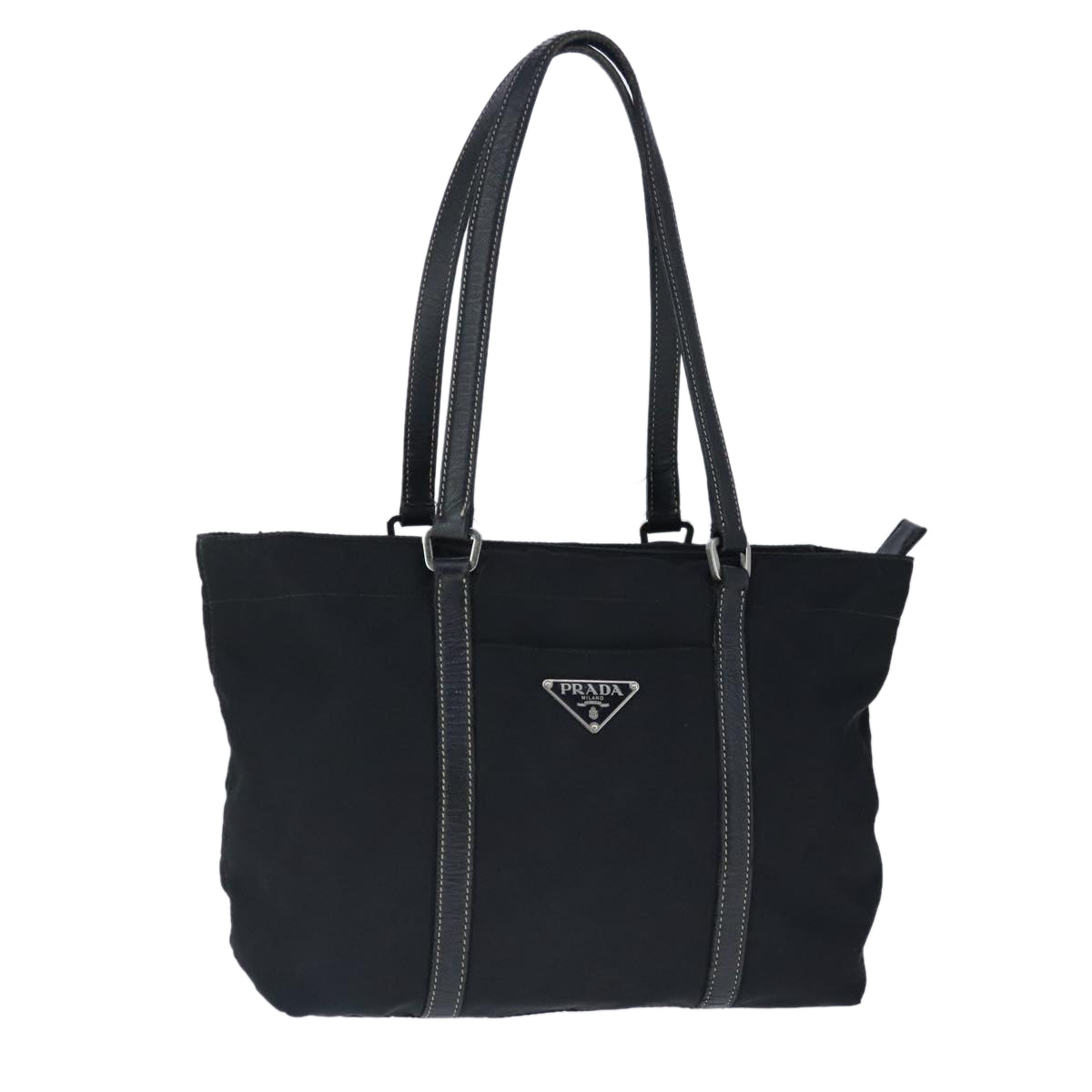 PRADA Tote Bag Nylon Black Silver Auth 103732