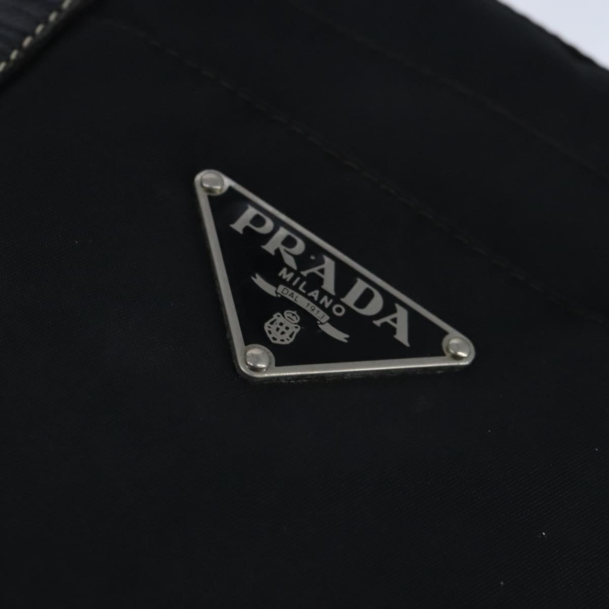 PRADA Tote Bag Nylon Black Silver Auth 103732