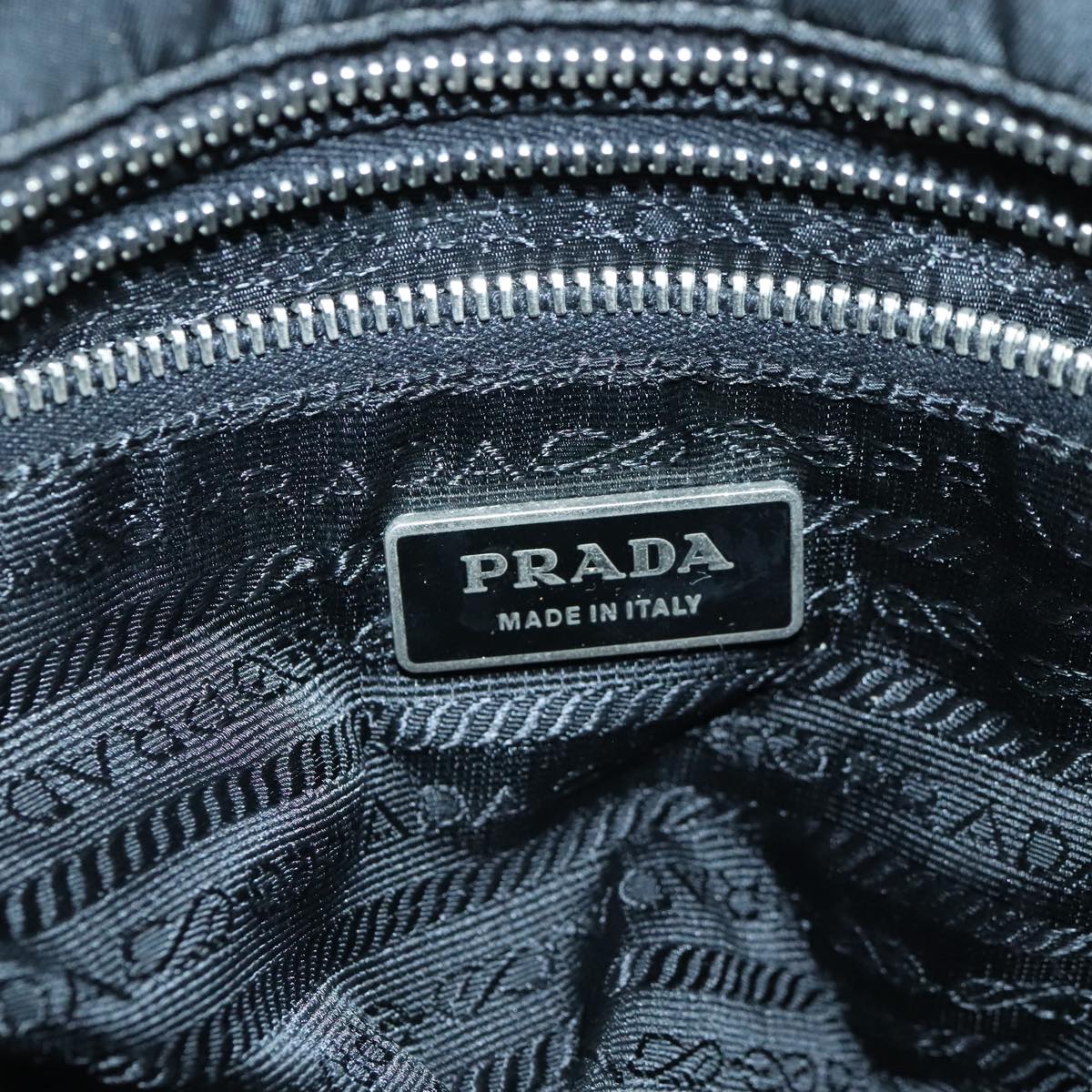 PRADA Tote Bag Nylon Black Silver Auth 103732