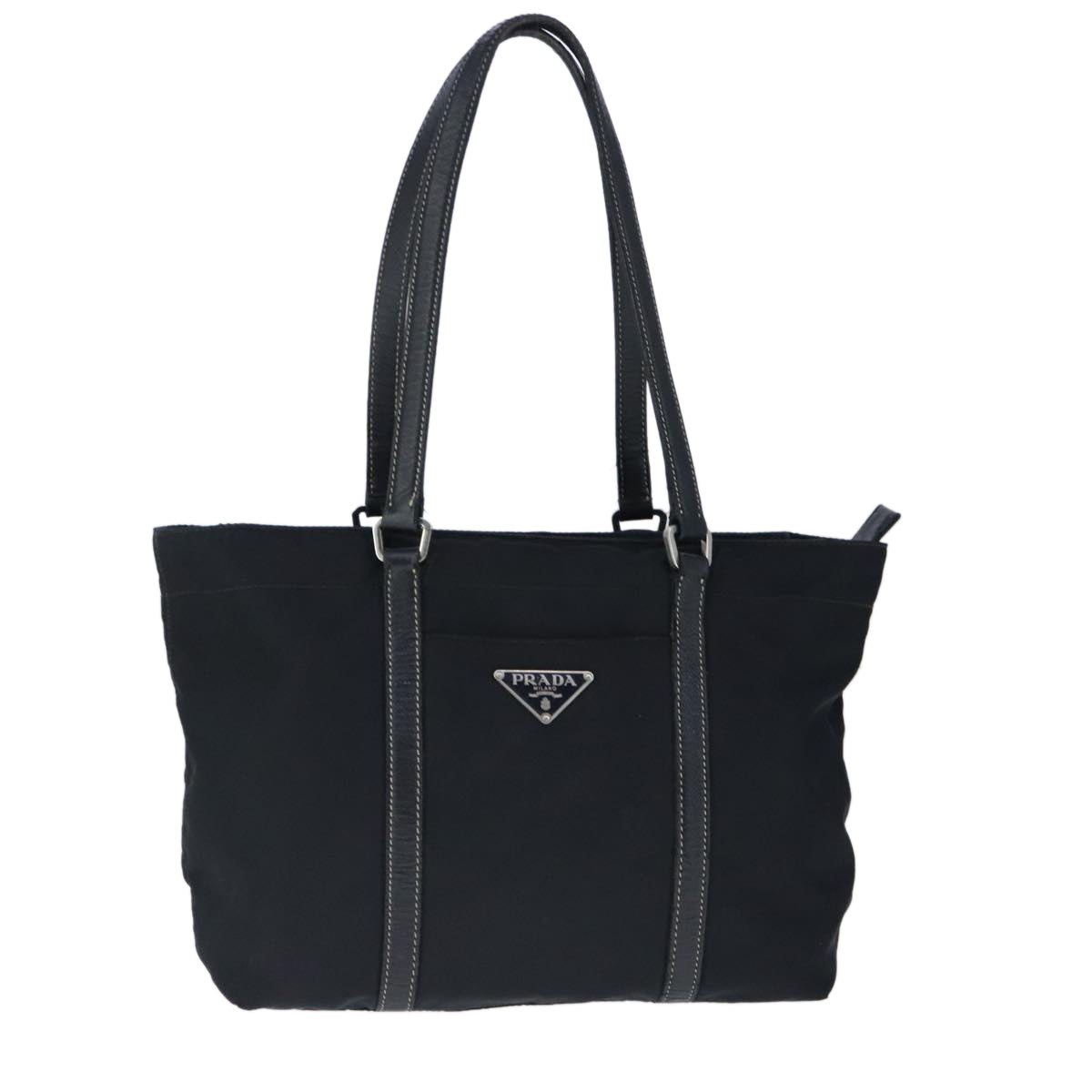 PRADA Tote Bag Nylon Black Silver Auth 103732