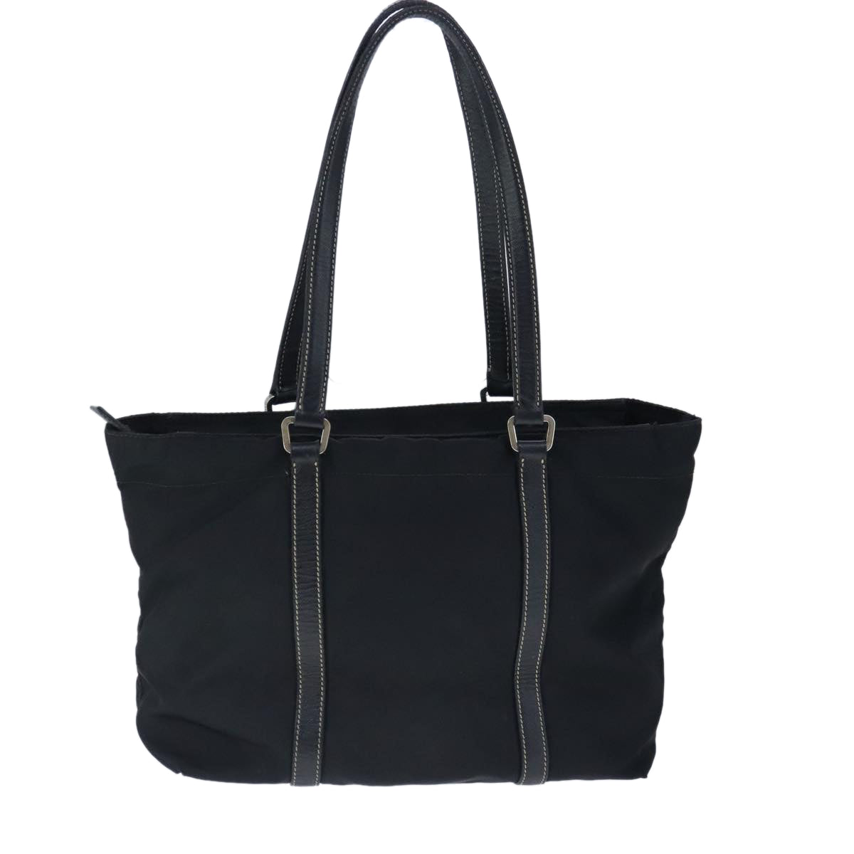 PRADA Tote Bag Nylon Black Silver Auth 103732