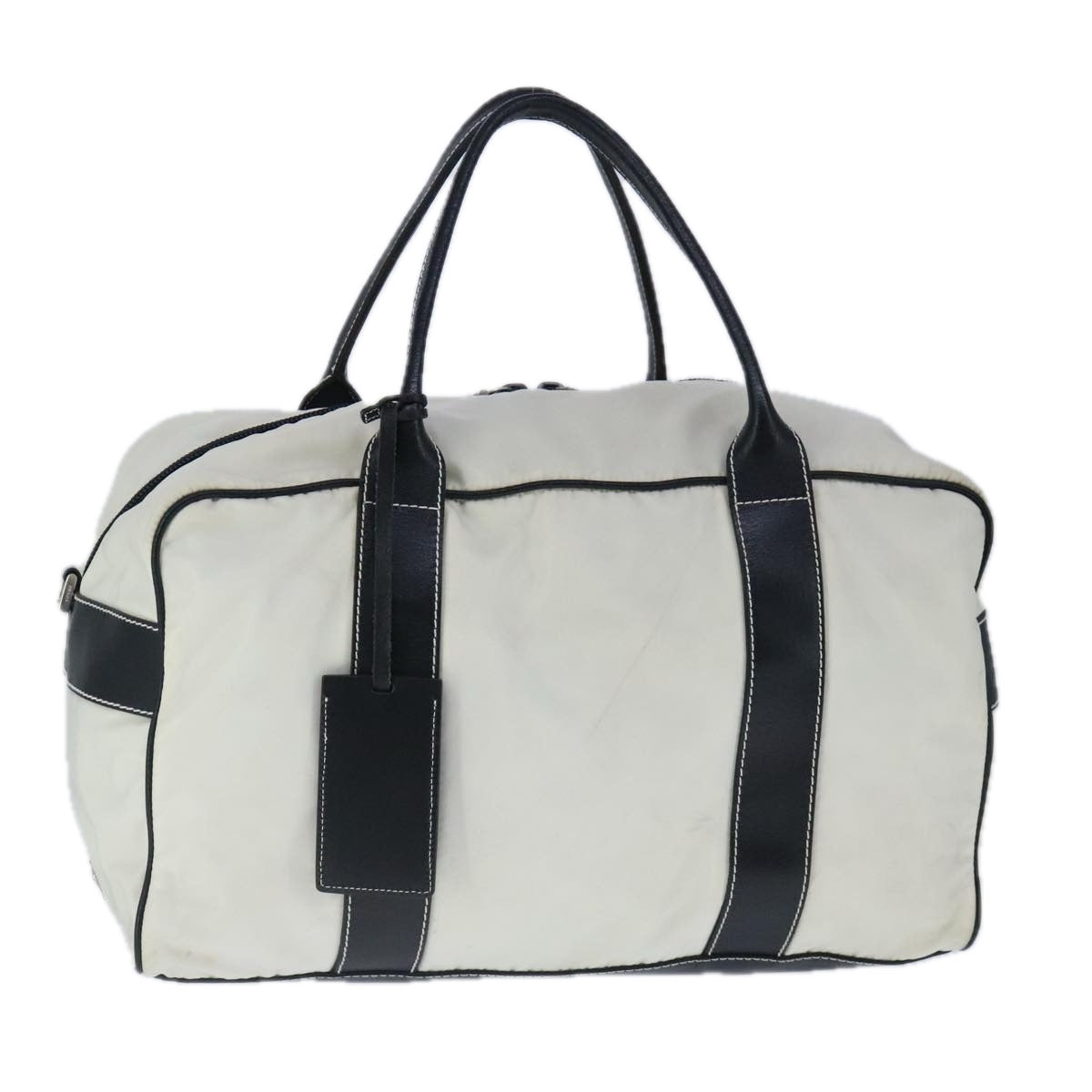 PRADA Boston Bag Nylon White Auth 103734