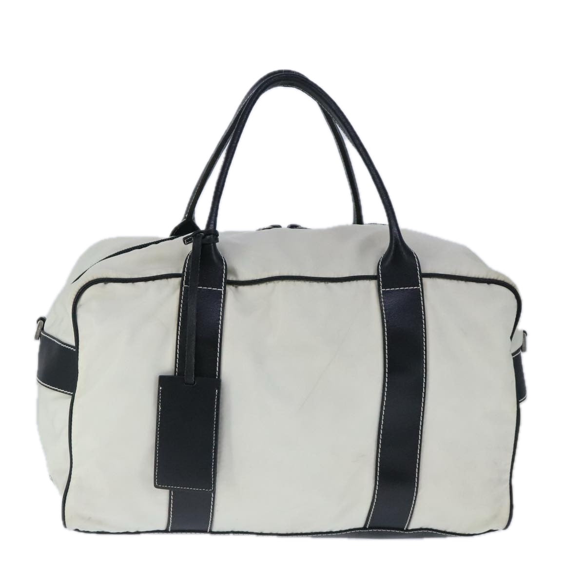 PRADA Boston Bag Nylon White Auth 103734