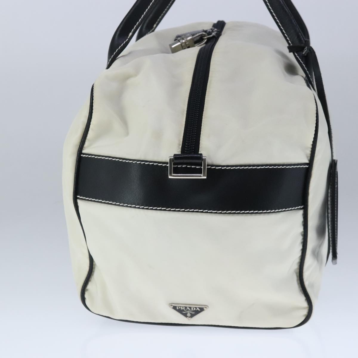 PRADA Boston Bag Nylon White Auth 103734