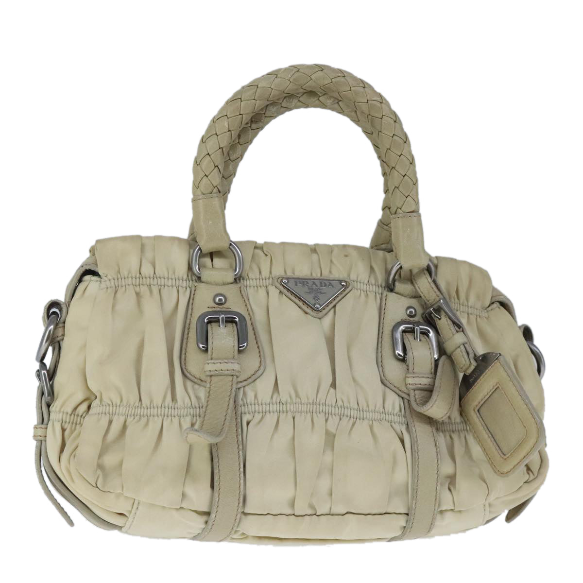 PRADA Hand Bag Nylon Cream Auth 103760